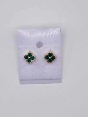 Gold Plated Emerald Green Clover Stud Earrings